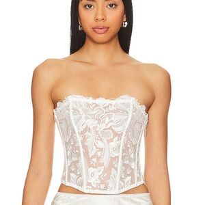 NWT Floral Bow Embroidery Corset Top in Ivory